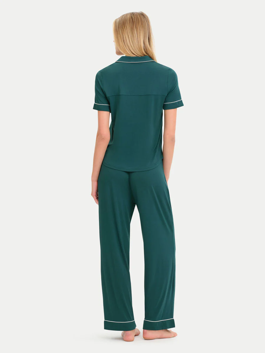 Short Sleeve Bamboo Pajama Set with Pants - Image 100
