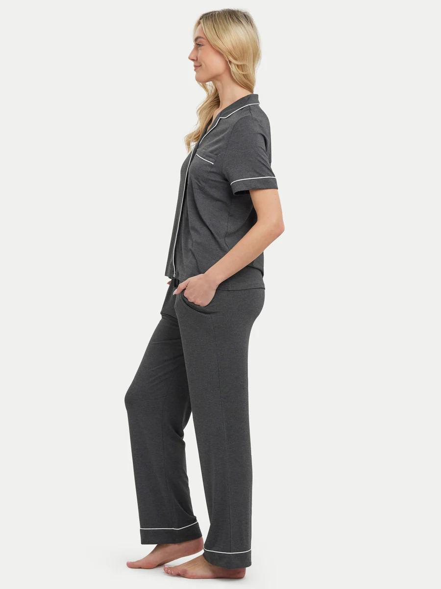 Short Sleeve Bamboo Pajama Set with Pants - Image 15