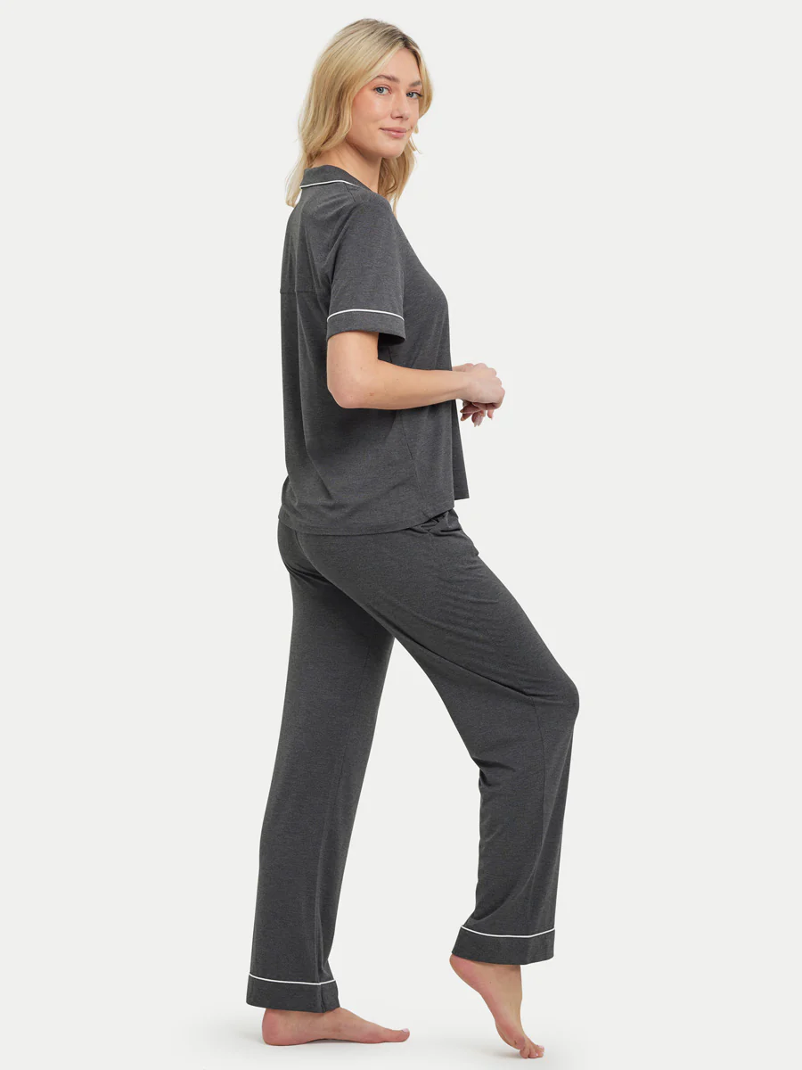 Short Sleeve Bamboo Pajama Set with Pants - Image 16