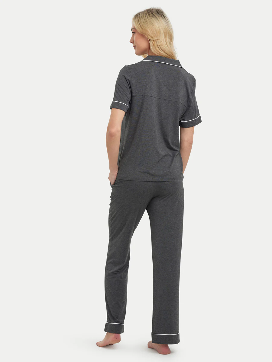 Short Sleeve Bamboo Pajama Set with Pants - Image 18