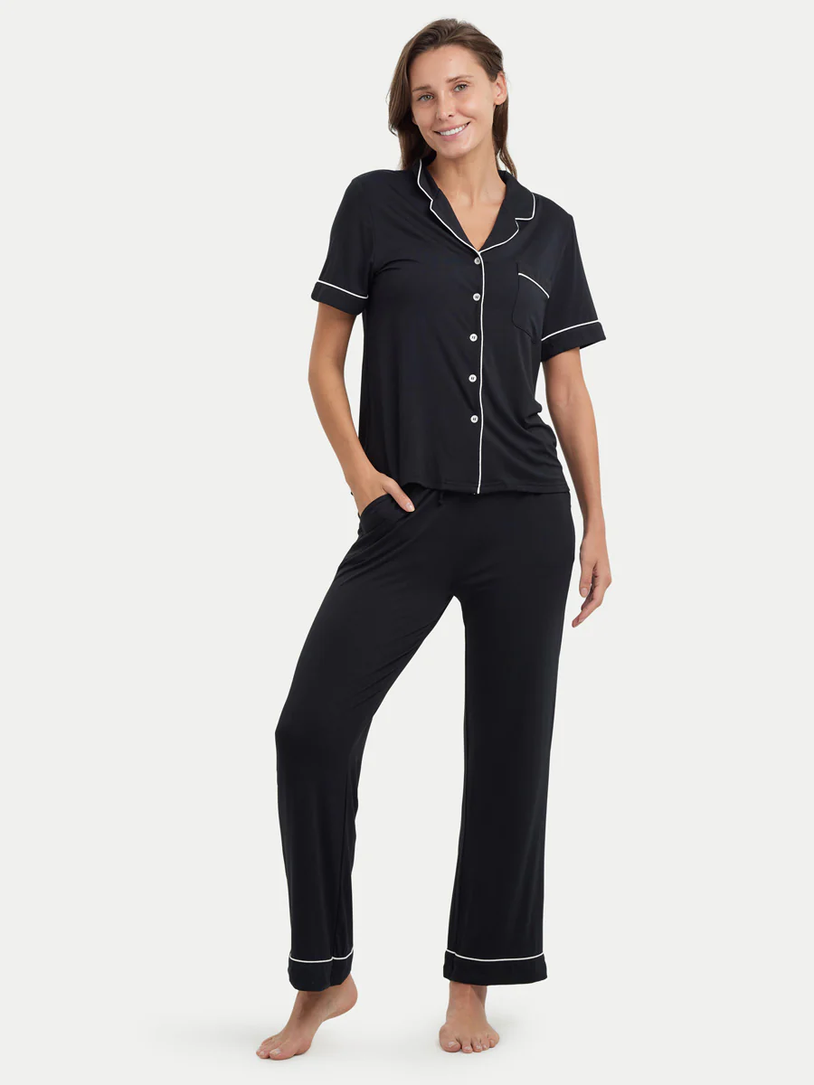 Short Sleeve Bamboo Pajama Set with Pants - Image 19