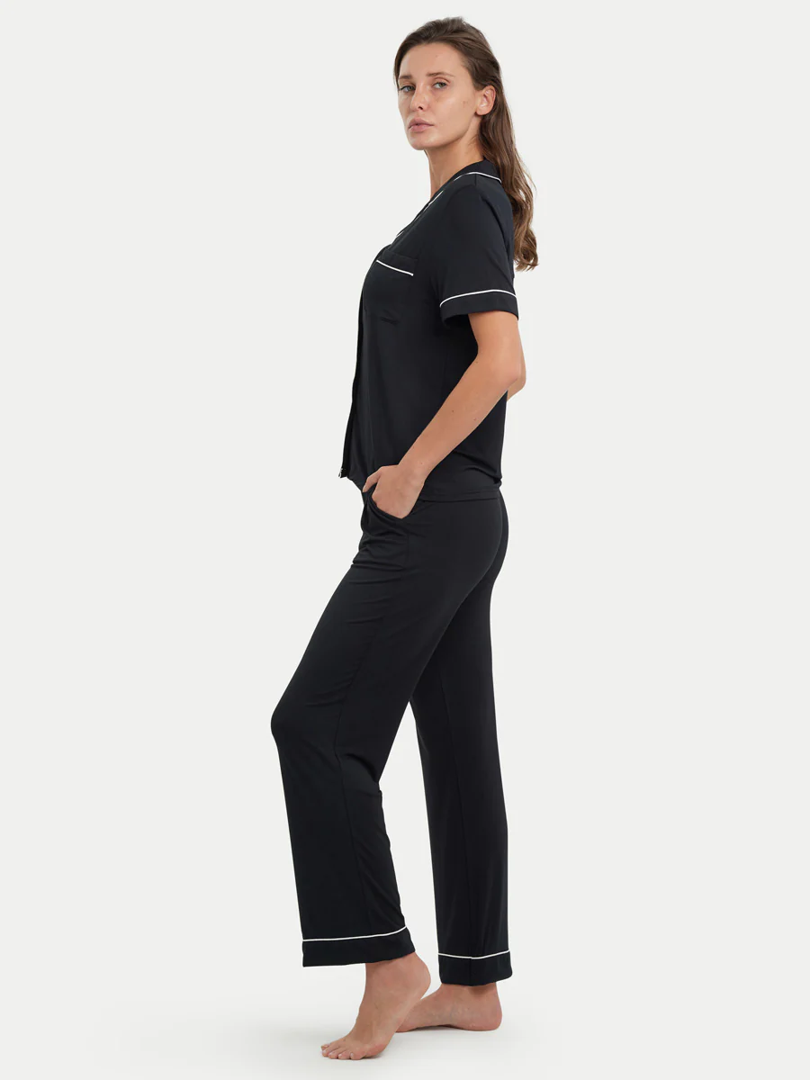 Short Sleeve Bamboo Pajama Set with Pants - Image 21