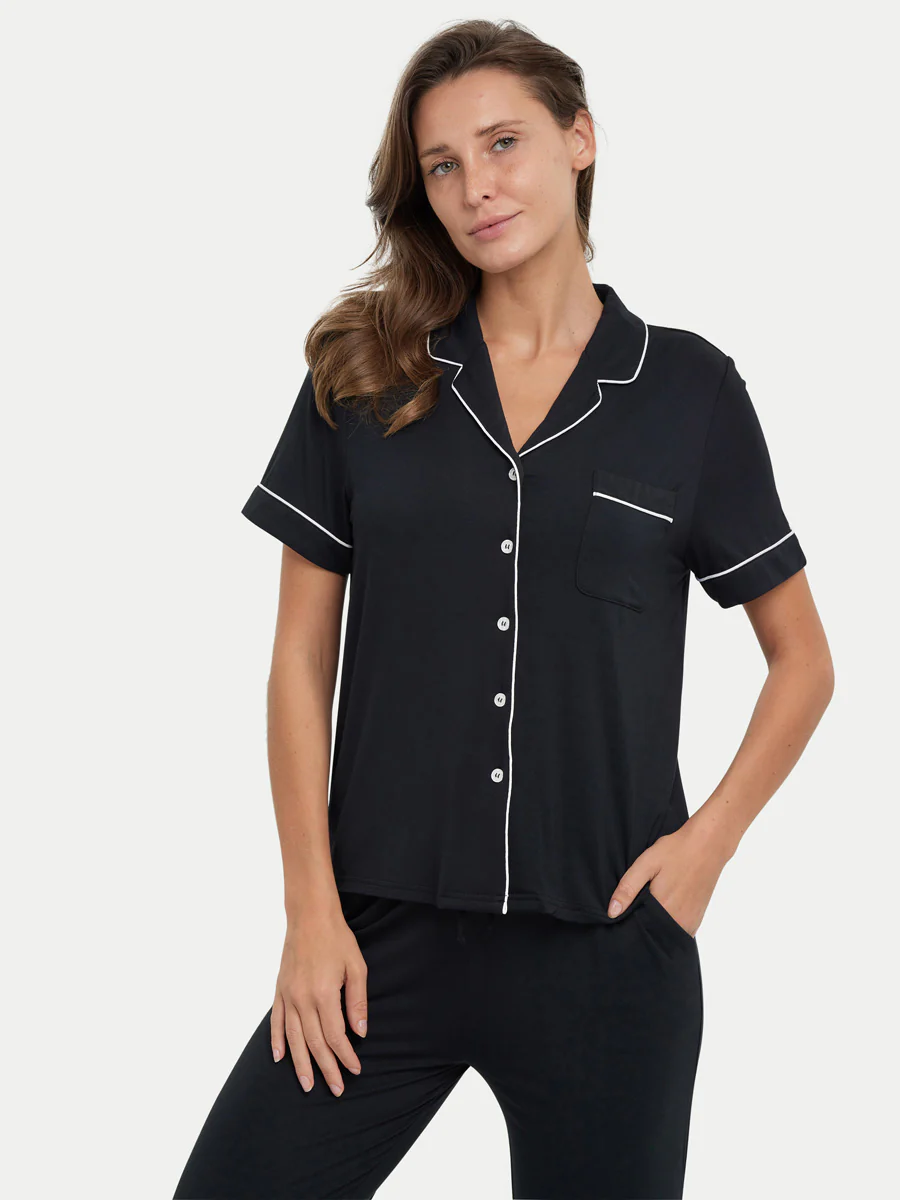 Short Sleeve Bamboo Pajama Set with Pants - Image 23