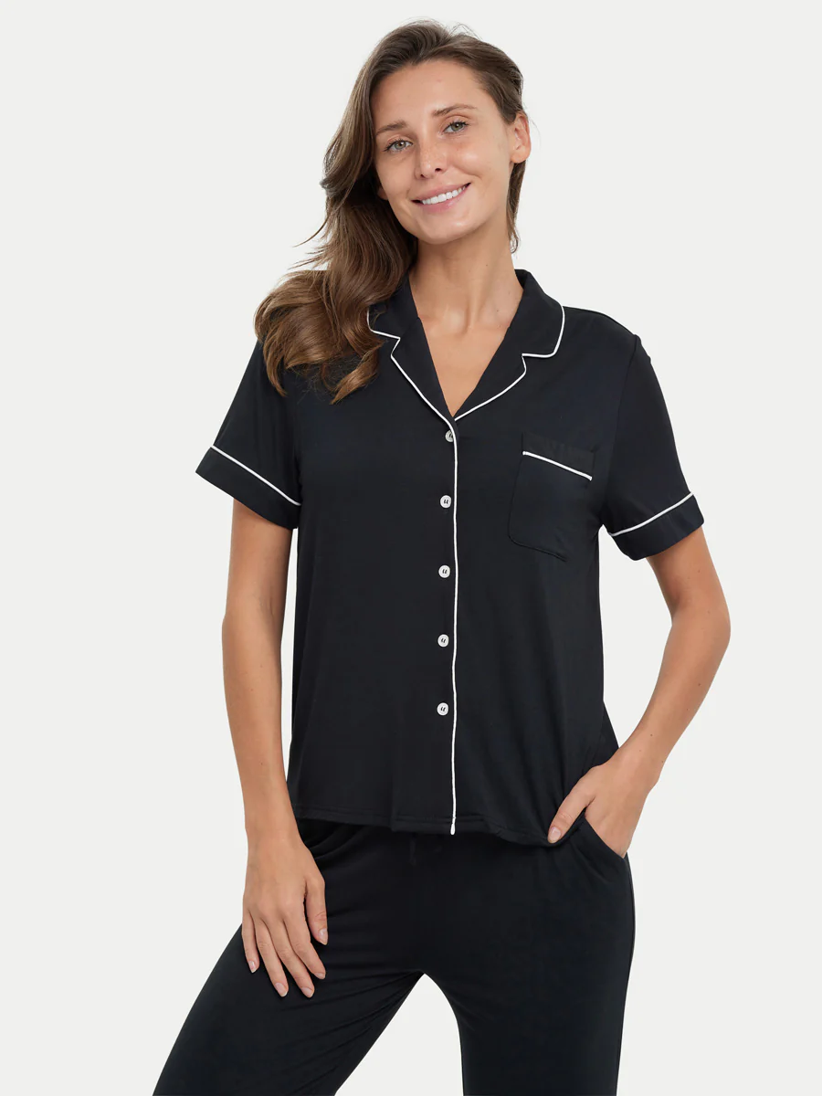 Short Sleeve Bamboo Pajama Set with Pants - Image 24