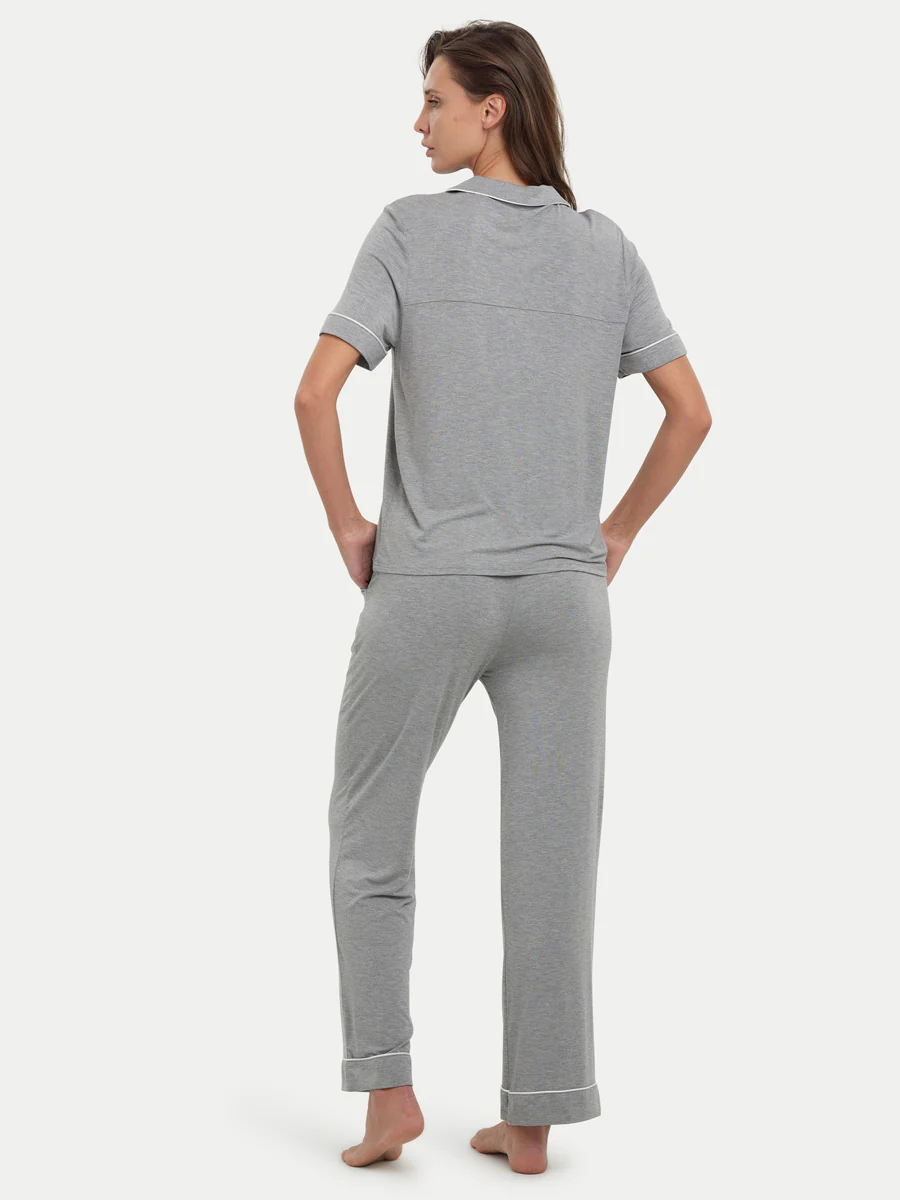 Short Sleeve Bamboo Pajama Set with Pants - Image 26