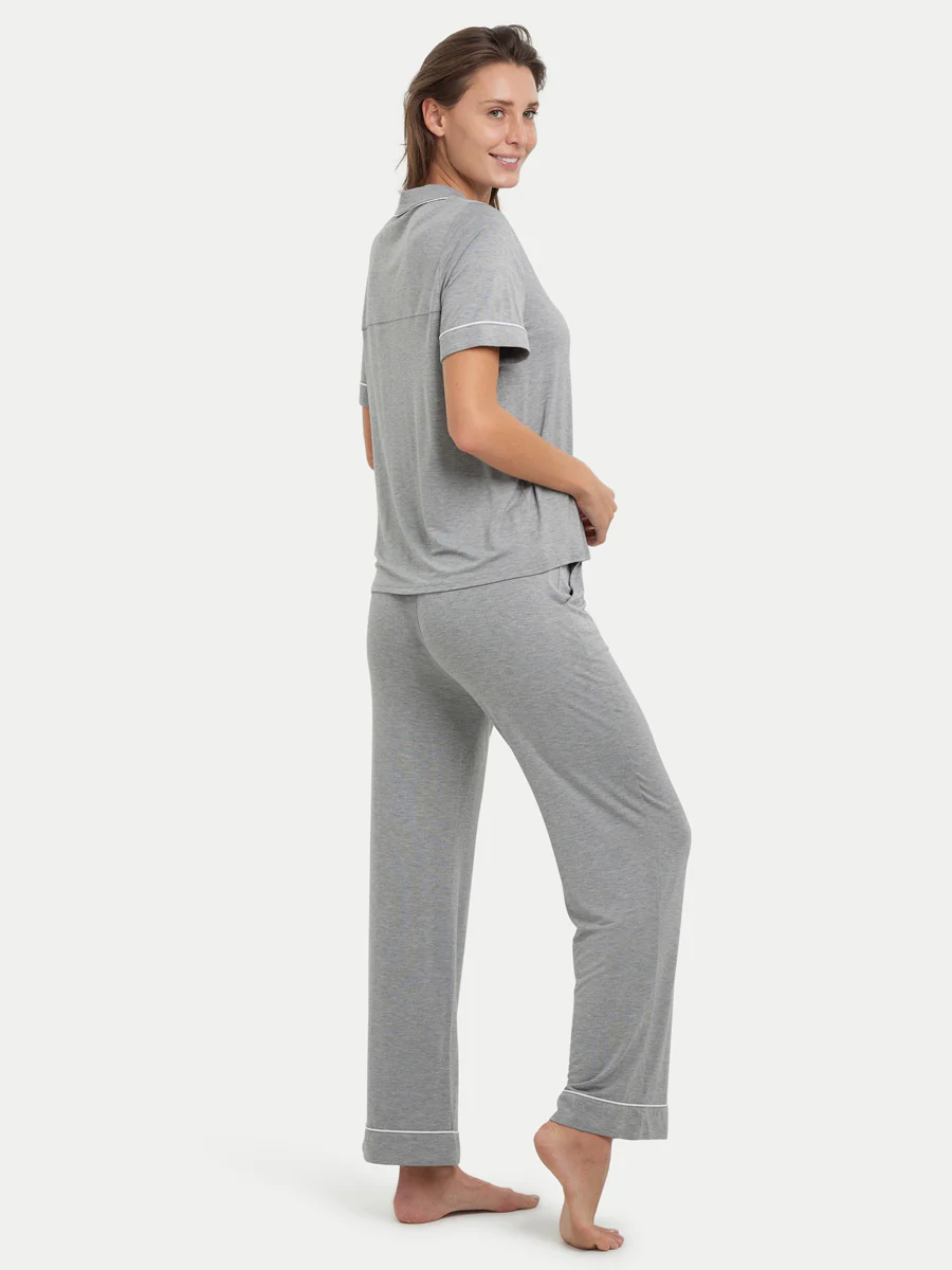 Short Sleeve Bamboo Pajama Set with Pants - Image 28