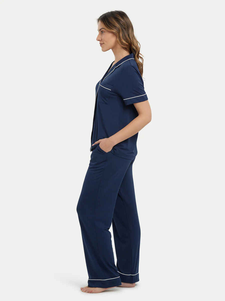 Short Sleeve Bamboo Pajama Set with Pants - Image 33