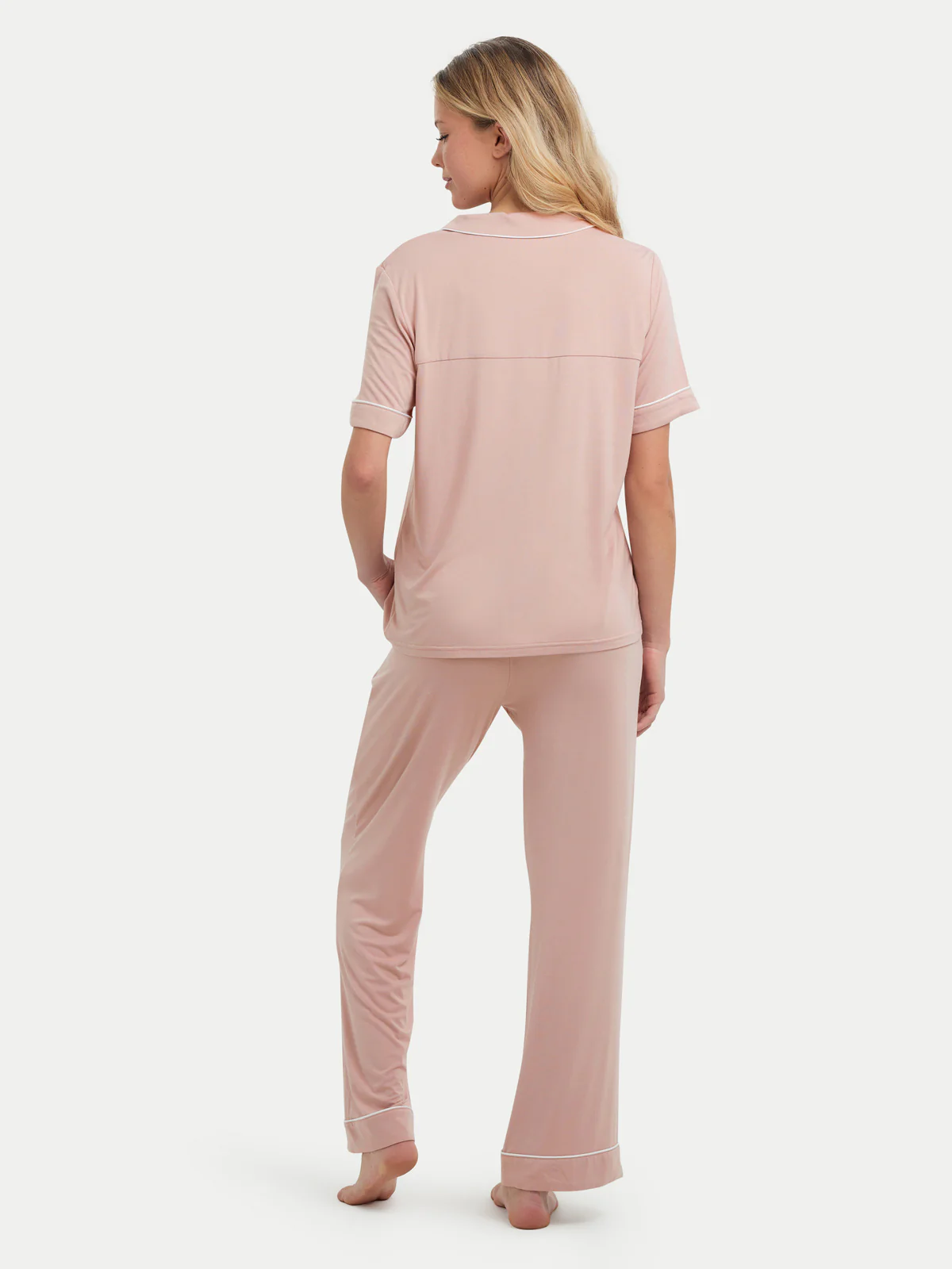 Short Sleeve Bamboo Pajama Set with Pants - Image 4