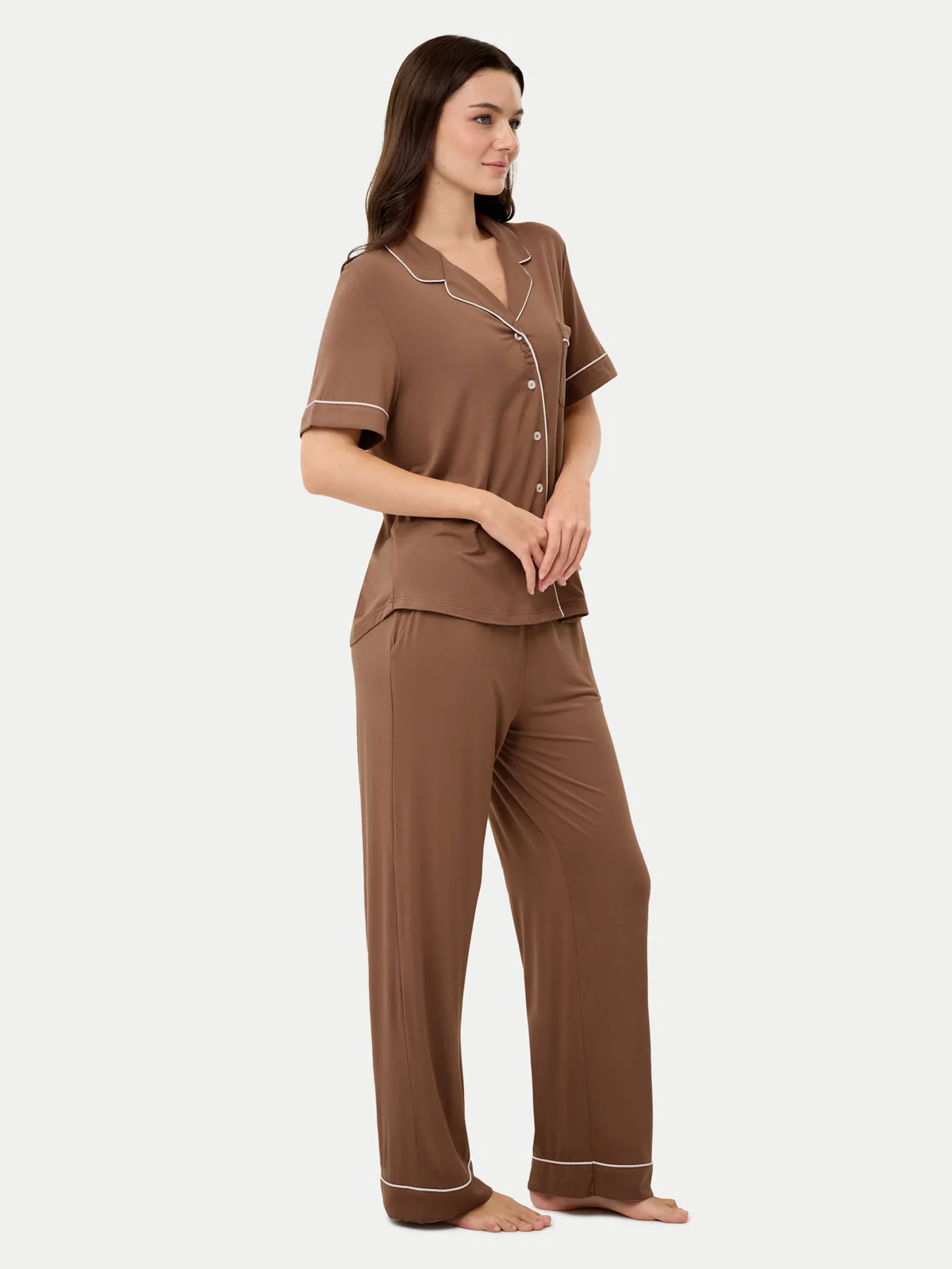 Short Sleeve Bamboo Pajama Set with Pants - Image 46