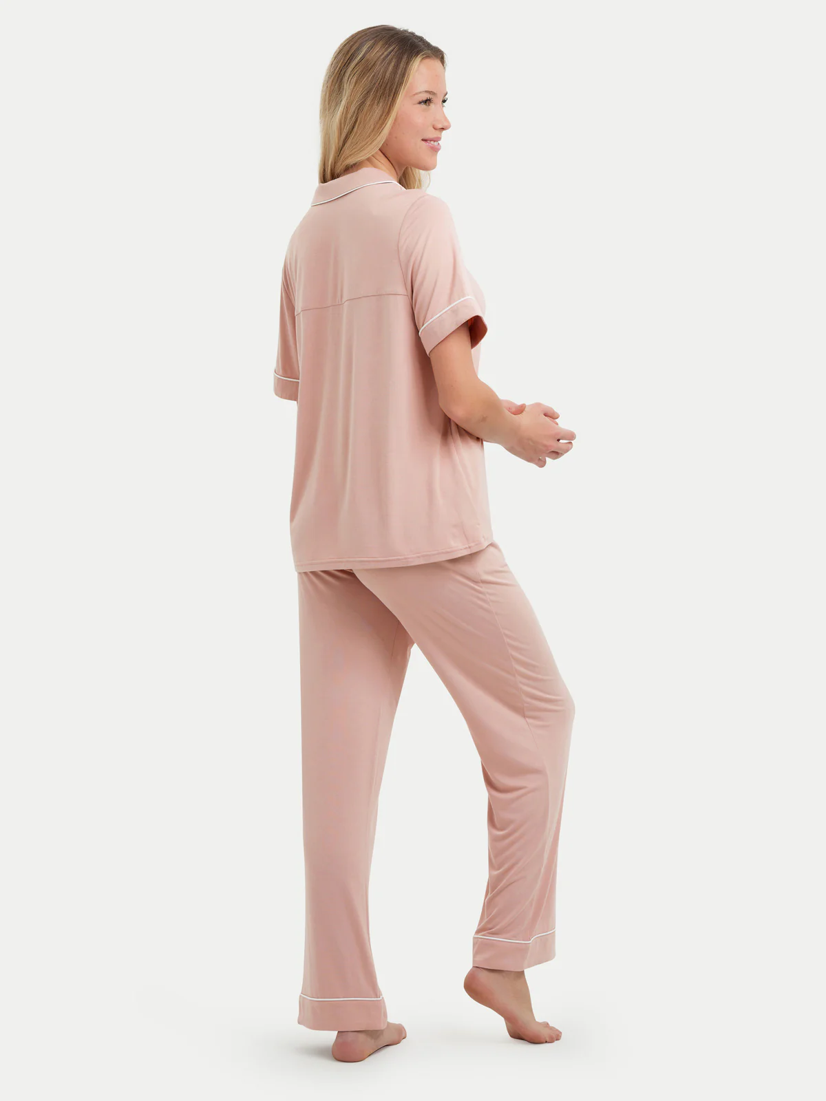 Short Sleeve Bamboo Pajama Set with Pants - Image 5
