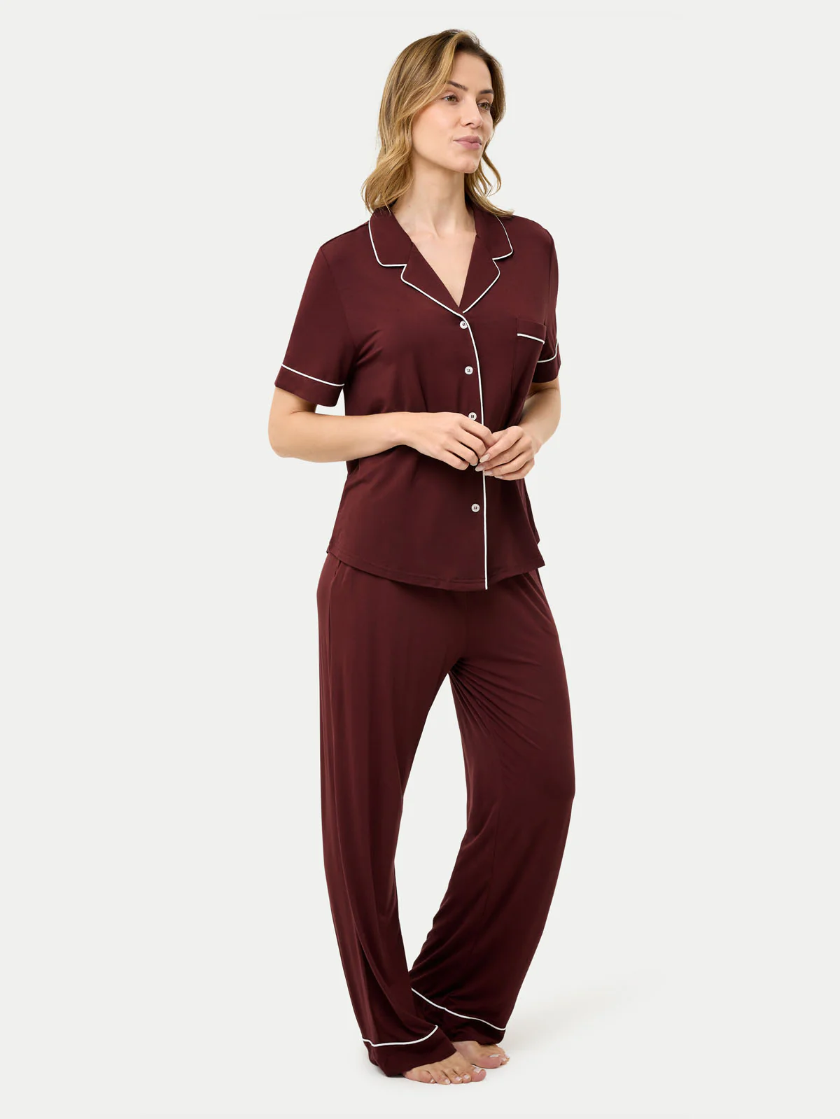Short Sleeve Bamboo Pajama Set with Pants - Image 52