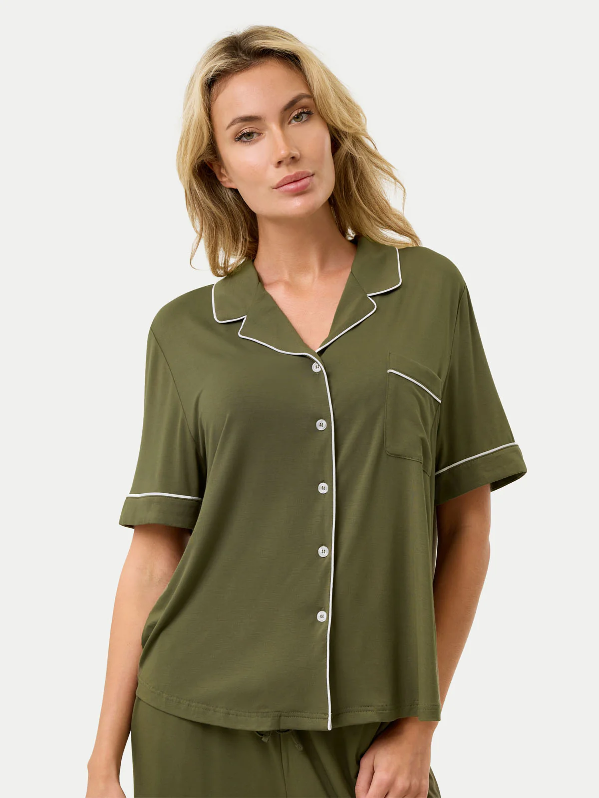 Short Sleeve Bamboo Pajama Set with Pants - Image 64