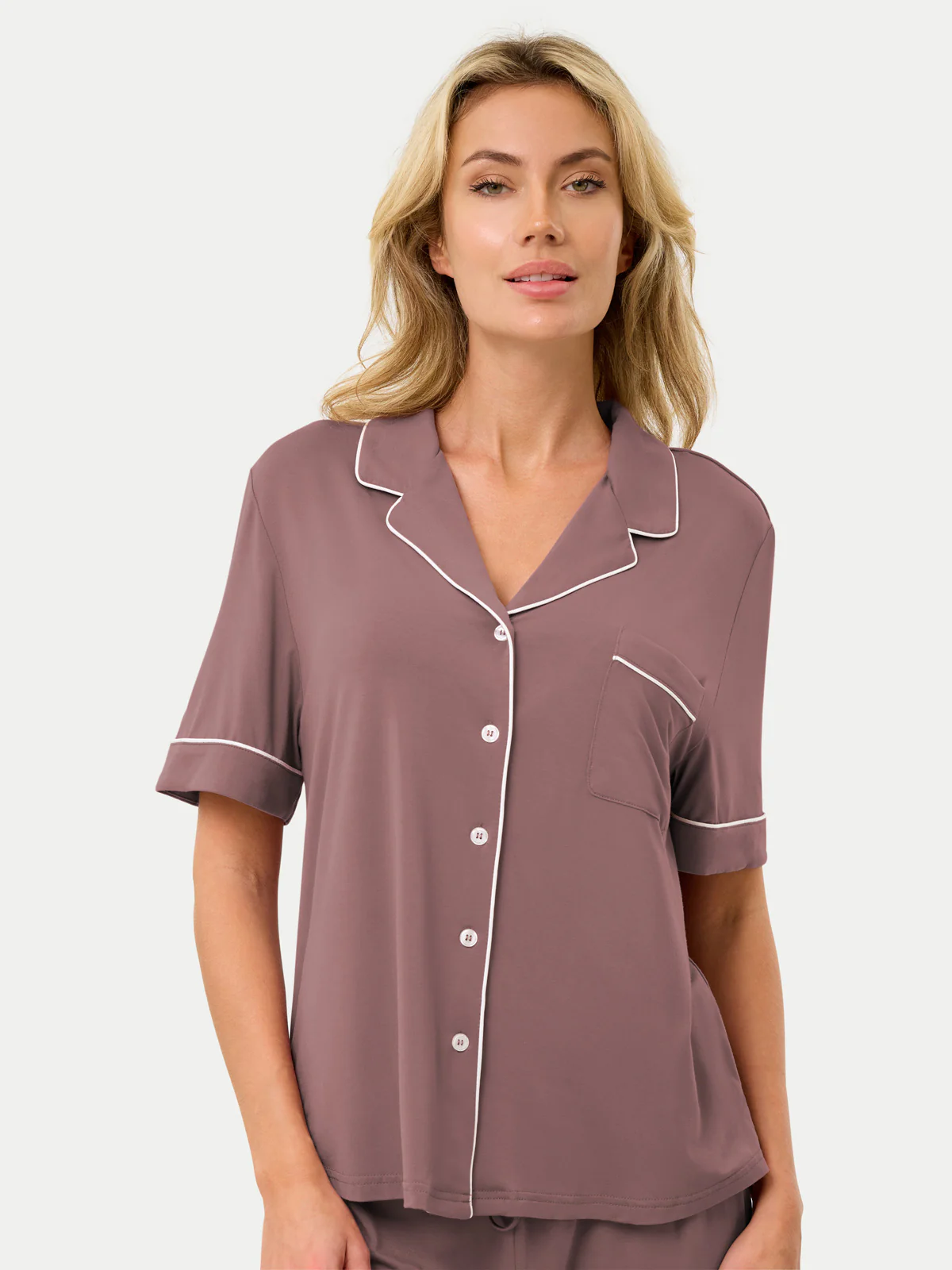 Short Sleeve Bamboo Pajama Set with Pants - Image 70