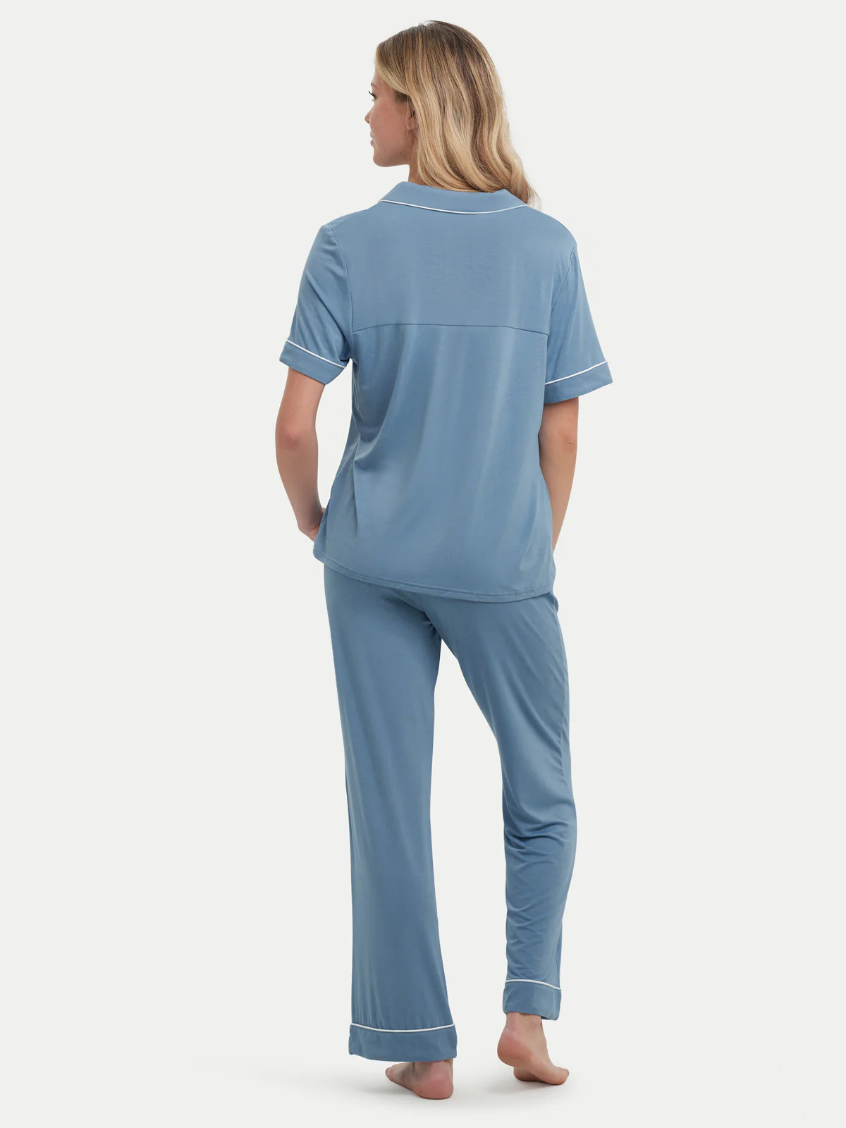 Short Sleeve Bamboo Pajama Set with Pants - Image 73
