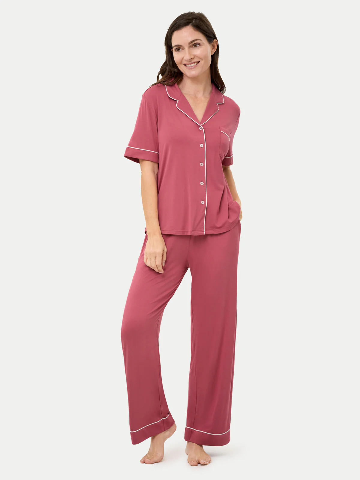 Short Sleeve Bamboo Pajama Set with Pants - Image 8