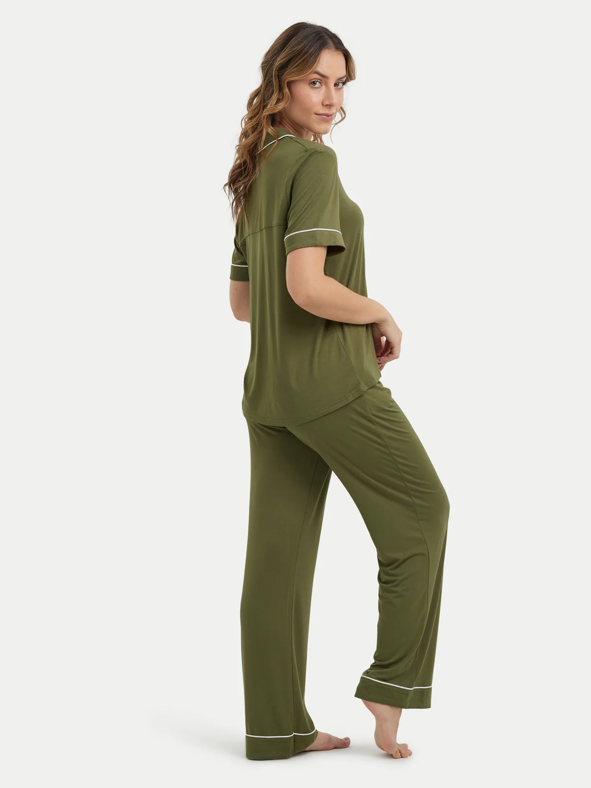 Short Sleeve Bamboo Pajama Set with Pants - Image 81