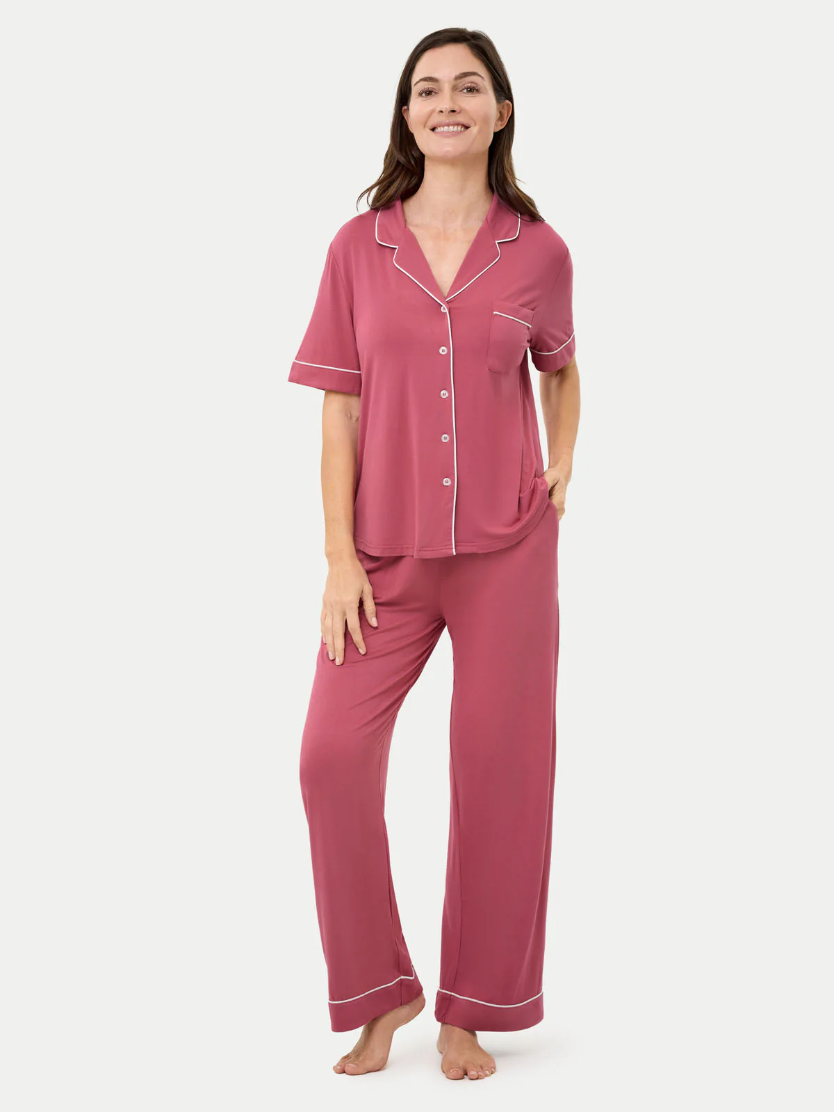 Short Sleeve Bamboo Pajama Set with Pants - Image 9