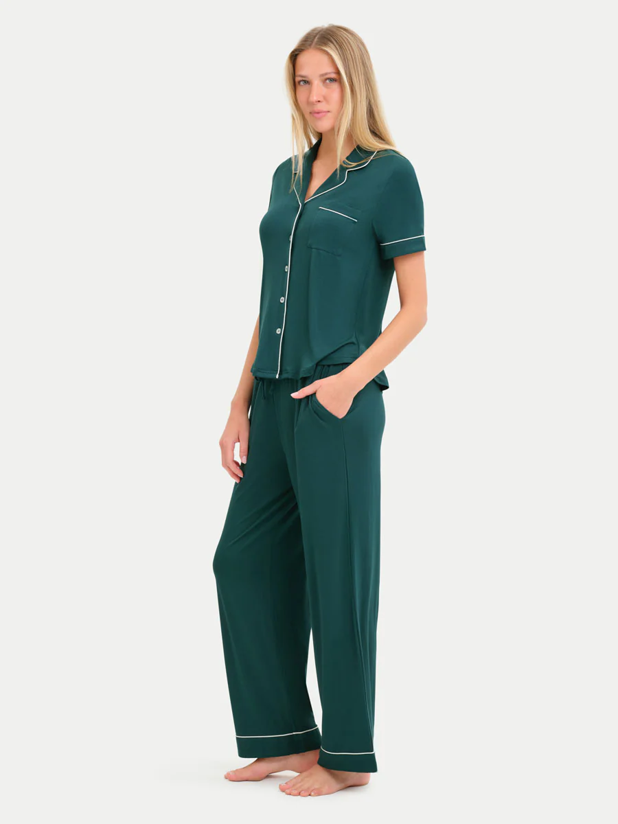 Short Sleeve Bamboo Pajama Set with Pants - Image 98